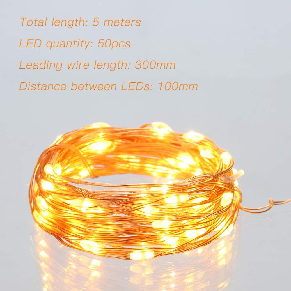 Ariceleo LED Fairy Lights - Battery Operated Mini Copper Wire String Lights | 5m/16ft Warm White for Bedroom, Weddings & Parties