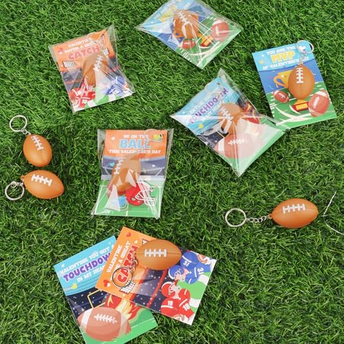 24-Pack Football Valentine's Day Gift Cards with Keychains