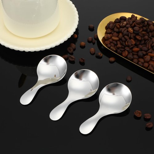 7PCS Short Handle Scoops, Silver Tablespoon Scoop, Mini Stainless Steel Coffee Candy Scoops for Canisters for Sugar, Tea, Desserts
