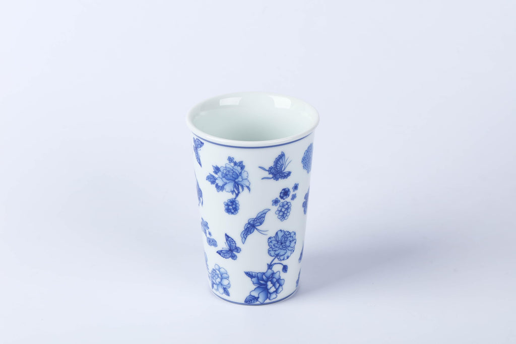 meicilin 14 oz ceramics Handmade blue and white Retro Coke cups coffee tea set of 4 china Coffee Mugs for Tea, Milk,Dishwasher and Microwave Safe，Free gift soft silicone cover and gift box
