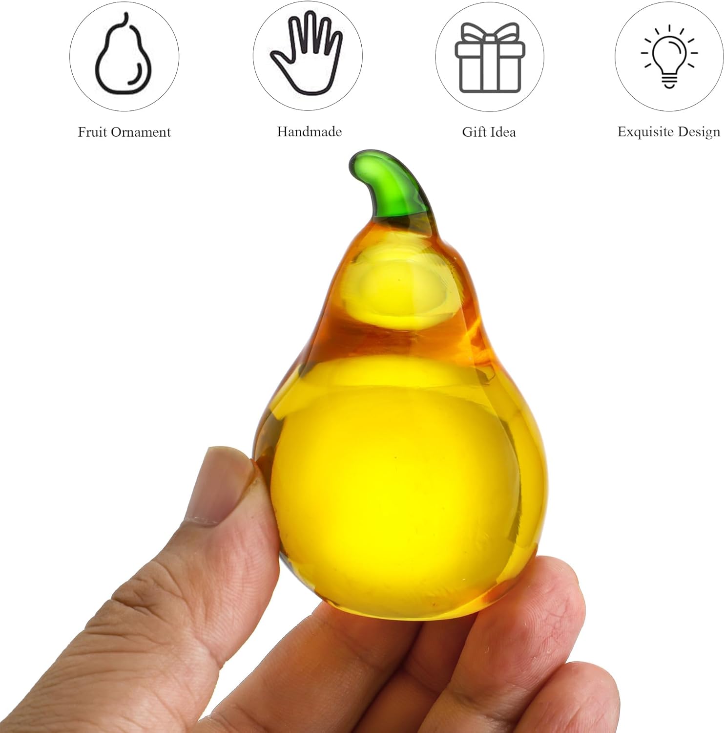Regine Switzerland Crystal Pear Figurines - Elegant Glass Fruit Decor for Office Tabletop Centerpiece