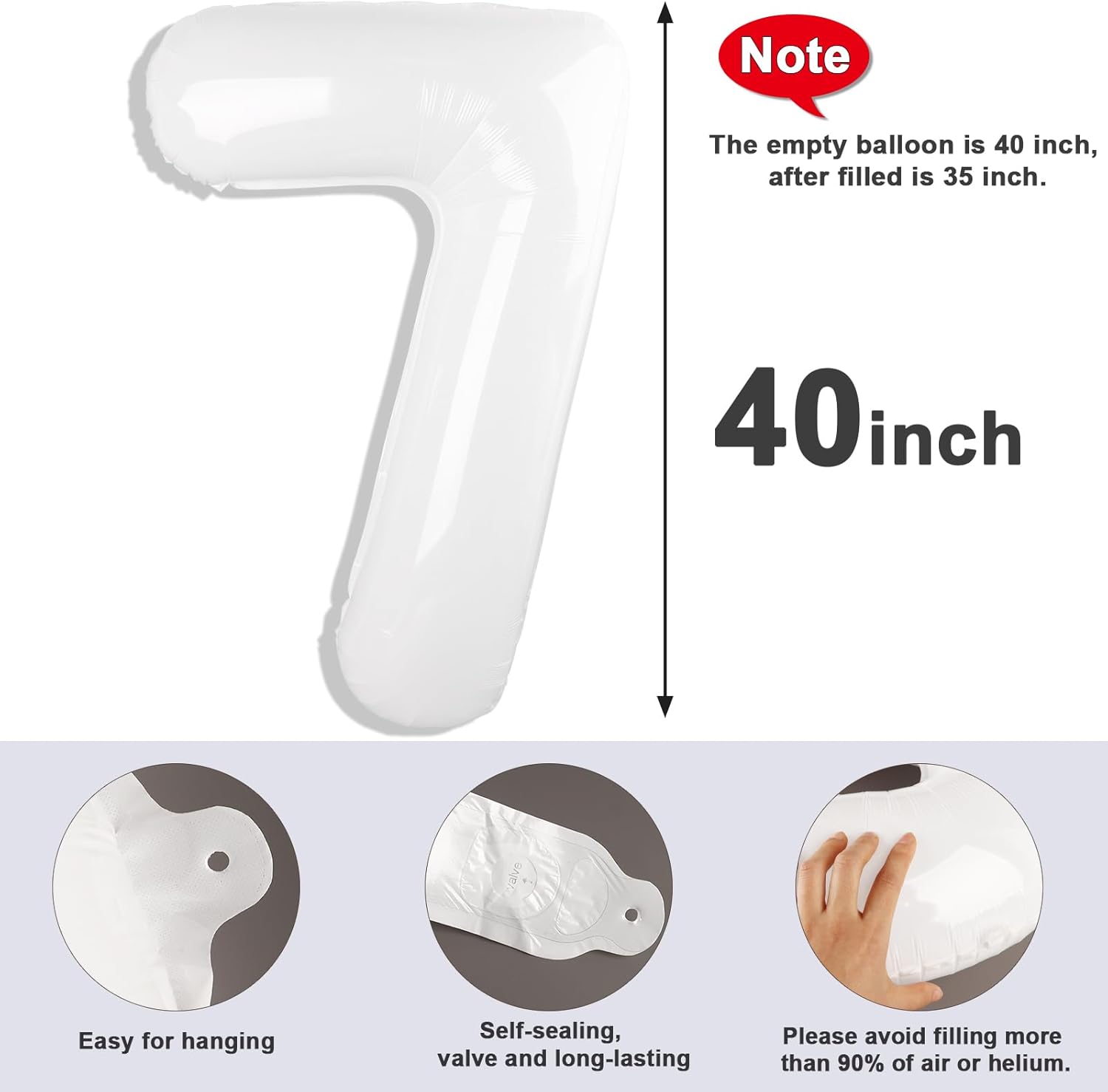 Number 7 Balloon by [Brand Name] - 40 Inch White Birthday Decoration for 7th, 17th, 27th & 70th Celebrations