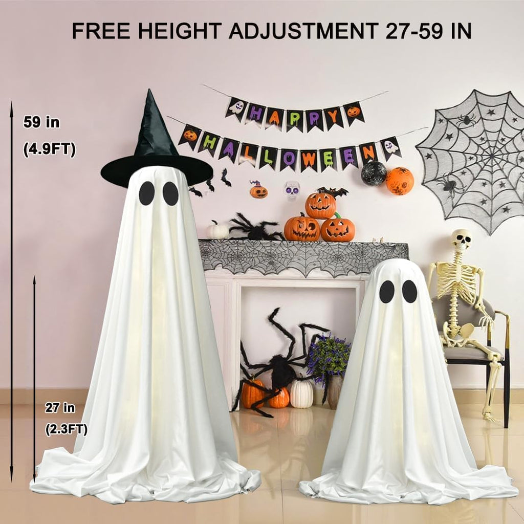 VersaCharm Halloween Ghost LED String Lights - Spooky Indoor/Outdoor Decor with Remote Control | 2 Pack White