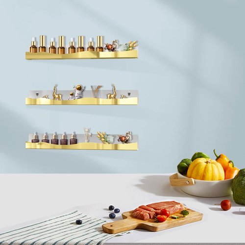 6 Pack Nail Polish Wall Rack Mirror Gold Acrylic Wall Mount Ledges with Stopper 15 Inch Kids Bookshelf Tattoo Ink Essential Oils Figurine Display Shelves Spice Rack for Salons Retailers Home
