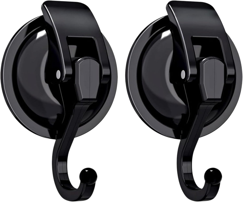 Skiennix Heavy Duty Vacuum Suction Cup Hooks - Easy Install & Remove | Black, 2-Pack for Kitchen & Bathroom