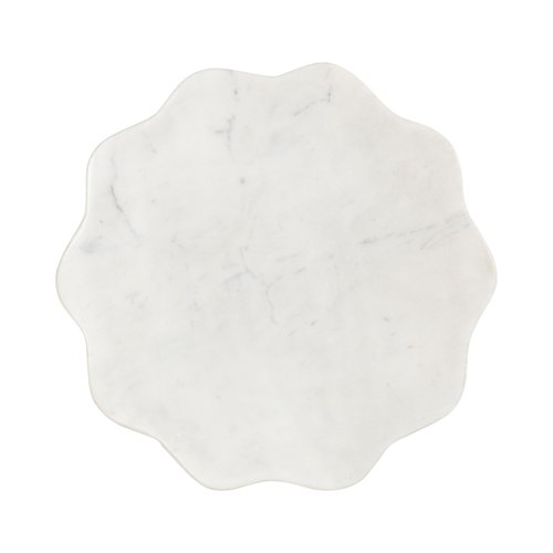 Kate and Laurel Sanzo Modern Pedestal Drink Table, 10 x 10 x 23, White Marble and Black, Decorative End Table with Scalloped Marble Tabletop for Use as Small Plant Stand or Cute Martini Table