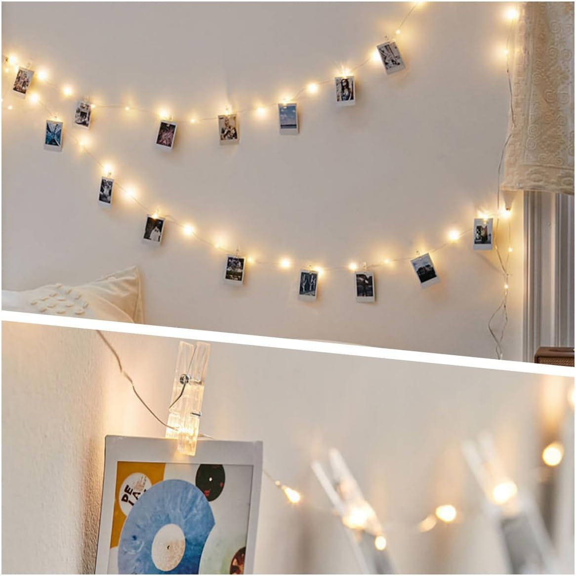 Microwear 33Ft Photo Clip String Lights - 100 LED Fairy Lights with Remote | USB & Battery Powered, 8 Modes for Bedroom & Wedding Décor