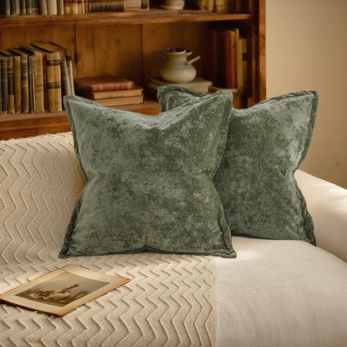 NEPHEALIS Velvet Pillow Covers 2 Pack Soft 26x26 Pillow Covers Solid Square Euro Shams Decorative Couch Pillow Cases with Wide Border for Sofa Bed Home Decor,Army Green