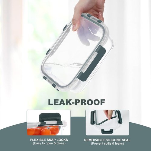 KOMUEE Glass Food Storage Containers - 10 Pack Airtight Meal Prep Lunch Boxes | Freezer, Oven & Microwave Safe
