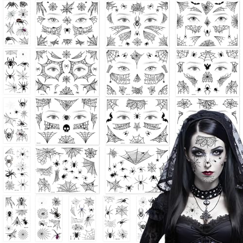 TATUWST 22 Sheets Halloween Spider Temporary Tattoos Body Art Stickers