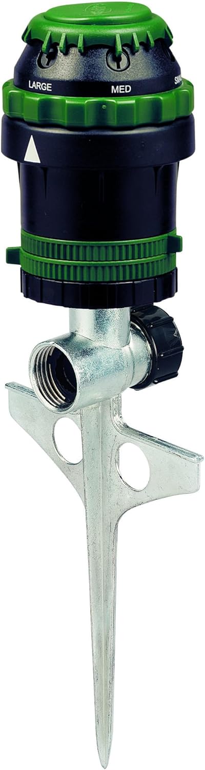 Orbit H2O-Six Gear-Drive Sprinkler - Customizable Lawn Watering Coverage | Durable Metal T-Spike, Multi-Pattern Rotating Head