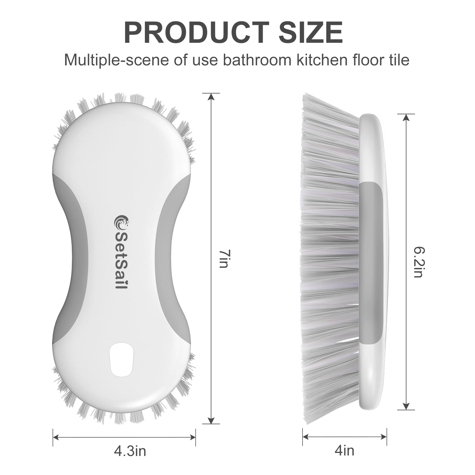 SetSail Multi-Purpose Scrub Brush of 2 Pack, Stiff Bristles Cleaning Brush with Non-Slip Grip Heavy Duty Scrub Brushes for Cleaning Bathroom Kitchen Tile Bathtub Sink, Grey