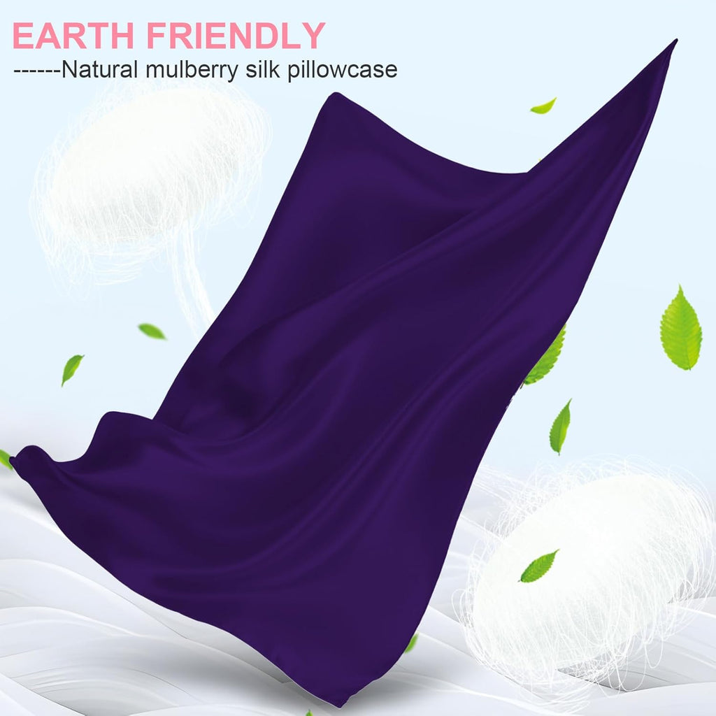 Skiennix Mulberry Silk Pillowcases - King Size 2-Pack with Hidden Zipper | Soft, Breathable & Cooling - Purple