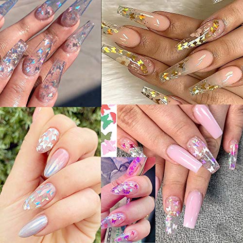 ETHOON 3D Butterfly Nail Art Sequins 24 Colors Holographic Glitter Decals