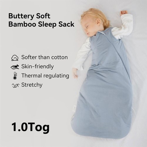 BubblePanda Bamboo Sleep Sack | Soft 1.0 Tog Toddler Sleeping Bag for 12-18 Months with 2-Way Zipper