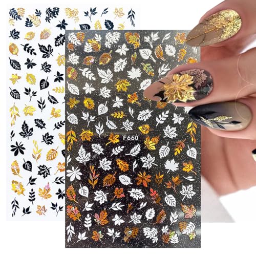Fall Maple Leaf Nail Art Stickers 8 Sheets 3D Thanksgiving Decals