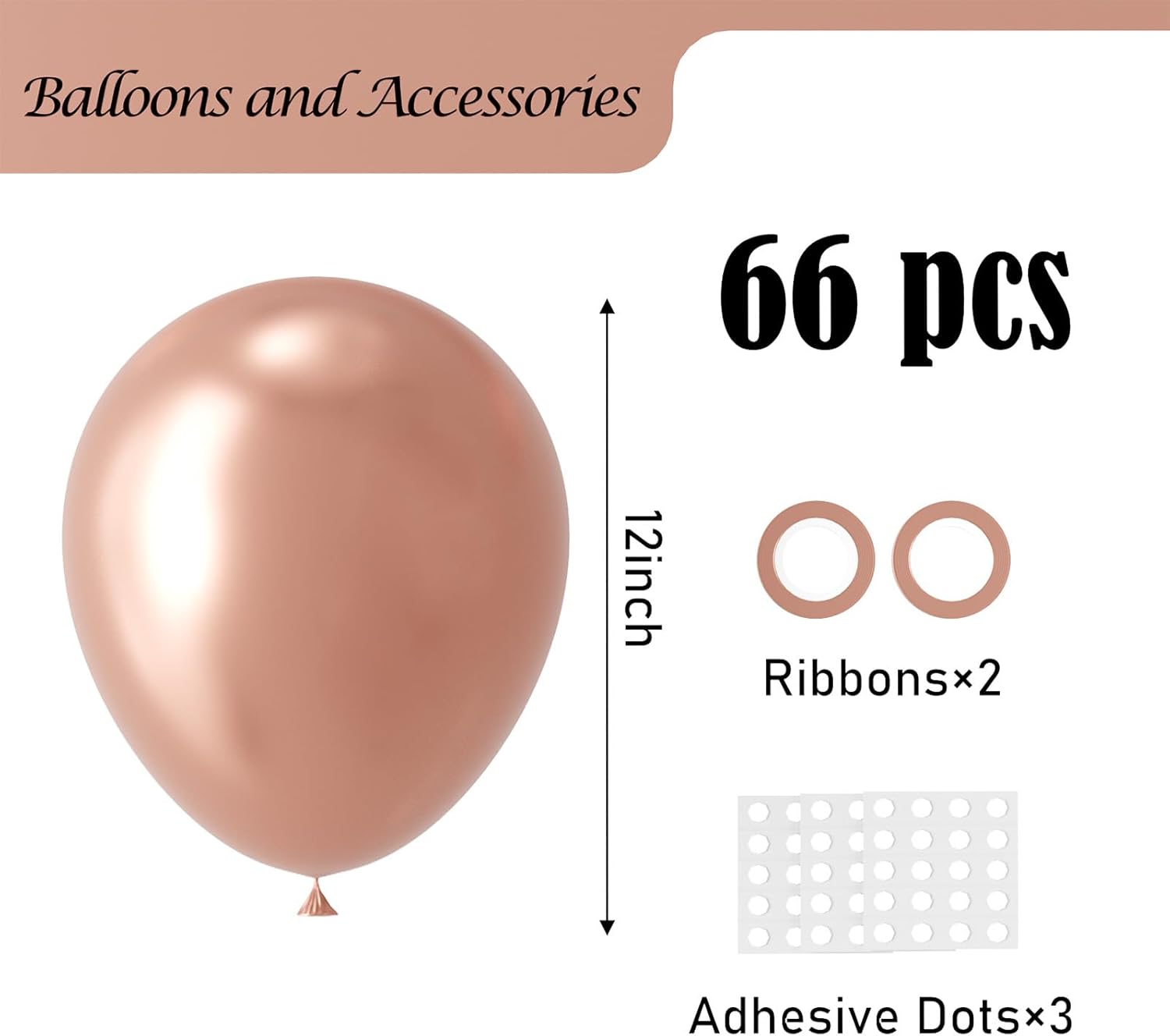 Voircoloria Metallic Rose Gold Balloons - 66 Pack of 12-Inch Chrome Latex for Parties & Celebrations