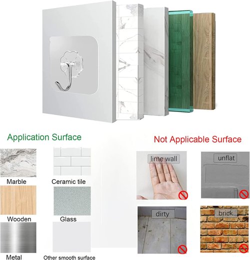 Adove Heavy Duty Adhesive Hooks - 20 Pack Transparent Self-Adhesive Wall & Ceiling Hooks | 22lb Max Capacity