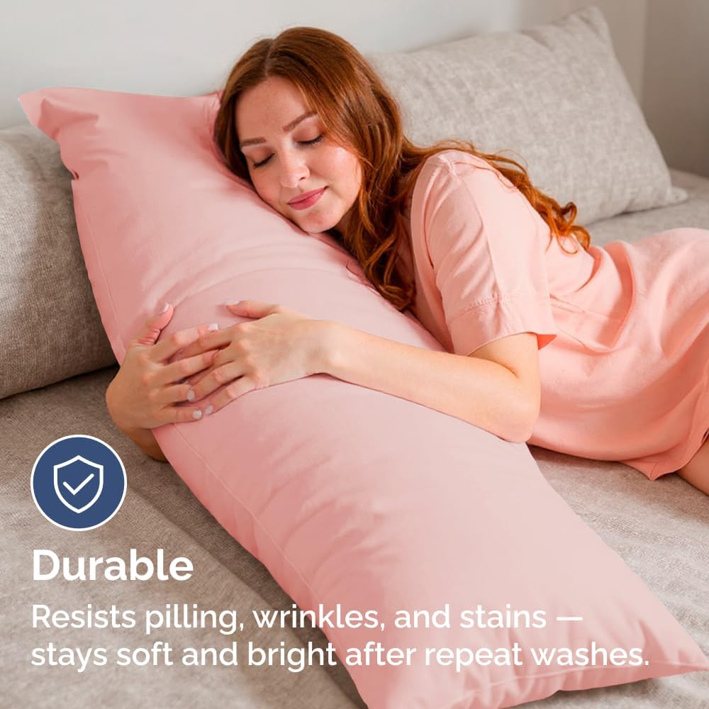 Skiennix Body Pillowcases Set of 4 | Soft & Breathable 20x54 Long Pillow Covers - Comfy Baby Pink