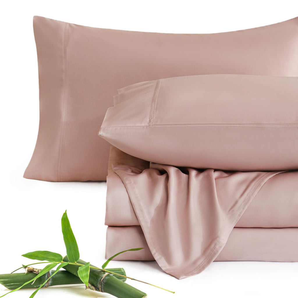 JSD Dusty Pink 100% Viscose Derived from Bamboo Sheet Set Queen, Cooling Sheets for Hot Sleepers, 300TC Sateen Weave, 16" Deep Pocket Corner Straps, Soft Silky Breathable