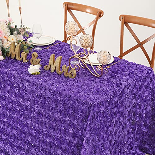 Purple Rosette Satin Tablecloth 90x132 Inches for Wedding & Party Decor - Variation of Purple / 132" x 90"