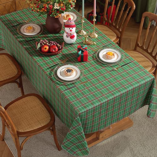 Christmas Buffalo Plaid Vinyl Tablecloth Rectangle Green 60x102 Inches - Holiday Decor