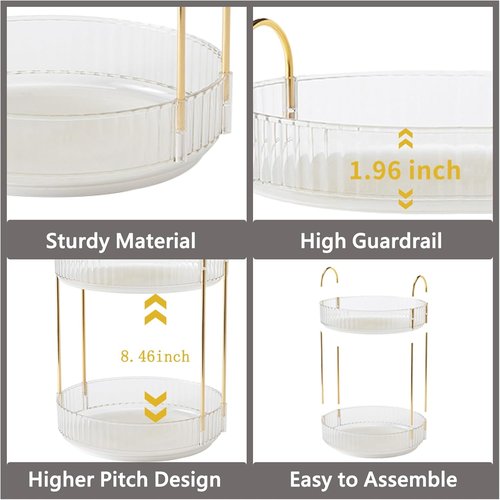 Asayuee 360° Rotating Makeup Organizer - 2-Tier Large Capacity for Skincare & Cosmetics | Clear