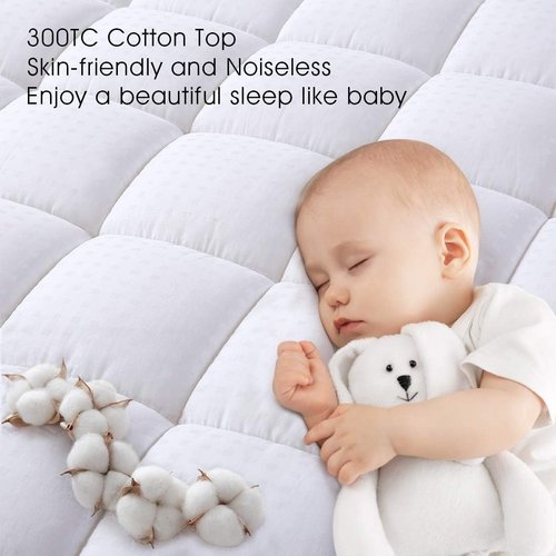 EASELAND Queen Size Mattress Pad - Quilted Pillow Top Protector with Cooling Cotton | Fits 8-21" Deep Pockets (60x80 inch, White)