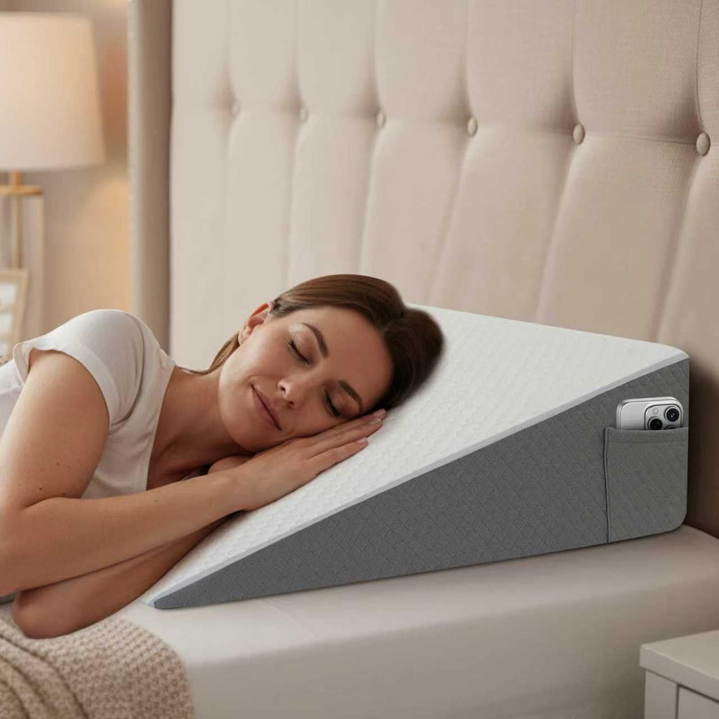 Skiennix Bed Wedge Pillow - 8 Inch Incline for Back Support & Leg Elevation | Cooling Memory Foam