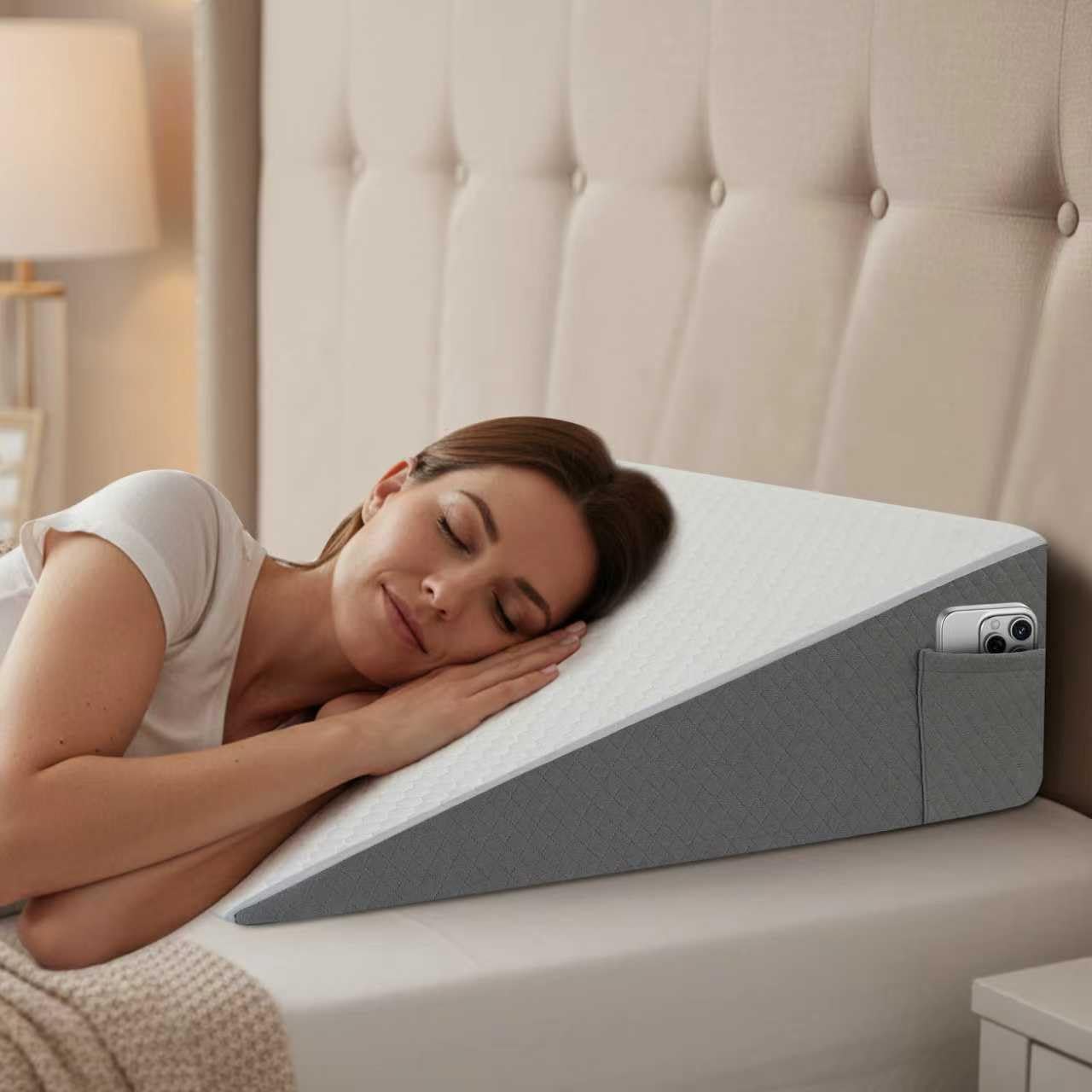 Skiennix Bed Wedge Pillow - 8 Inch Incline for Back Support & Leg Elevation | Cooling Memory Foam