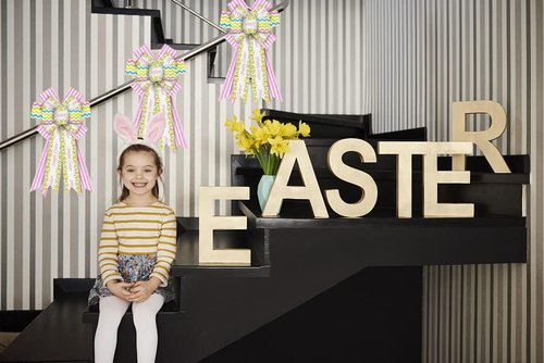 Hying Large Easter Bows - White & Pink Burlap Wreath Bows with Eggs & Leaves for Spring Decor