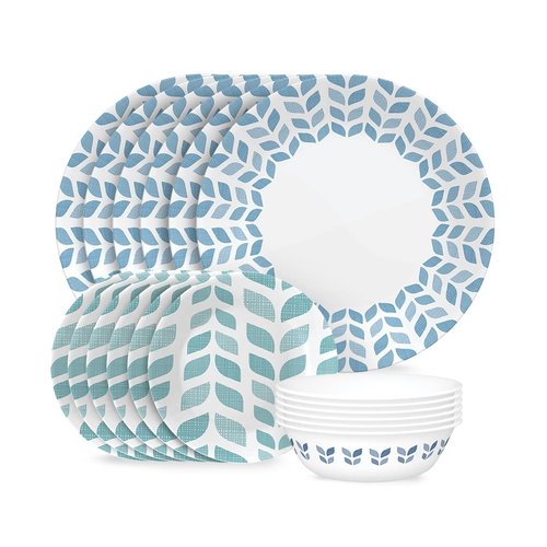 Corelle Global Collection Vitrelle 18-Piece Dinnerware Set Triple Layer Recycled Glass, Lightweight Eco-Friendly Round Plates and Bowls Set, Northern Pines