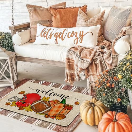 Fall Football Doormat - Indoor & Outdoor Welcome Rug with Non-Slip Rubber Back, 17x29 Inches