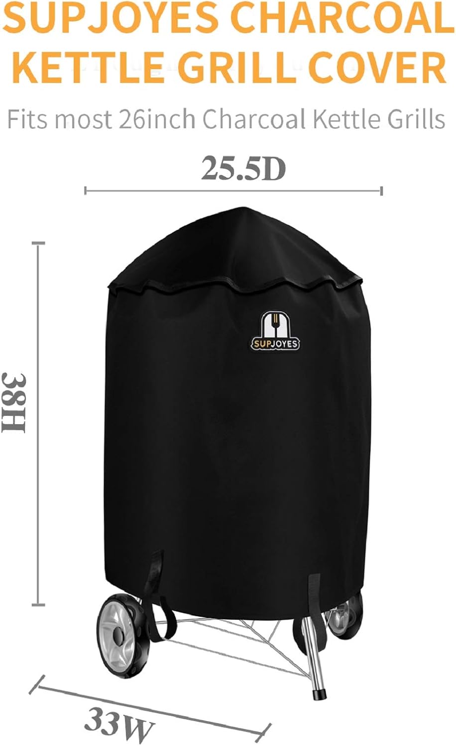 SUPJOYES Grill Cover - Heavy Duty Waterproof Protection for 26 Inch Weber Charcoal Kettle BBQ