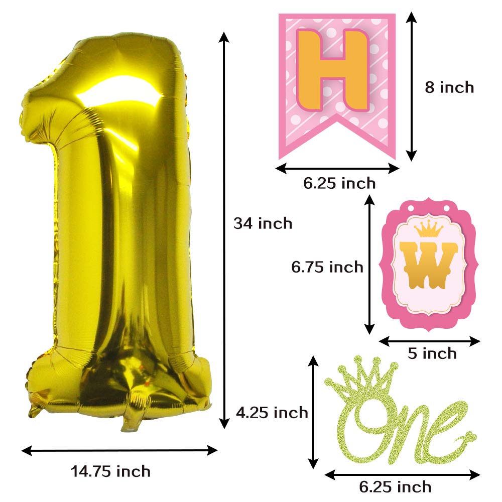 JOYIN 1st Girl Birthday Supplies Decoration Wild Set (Happy Banners, Hat, Foil Balloon Confetti Balloon, Cake Topper, Plates, Cups, Napkins, Tableware, Pom-poms Balls) for One Baby First Bday Party.