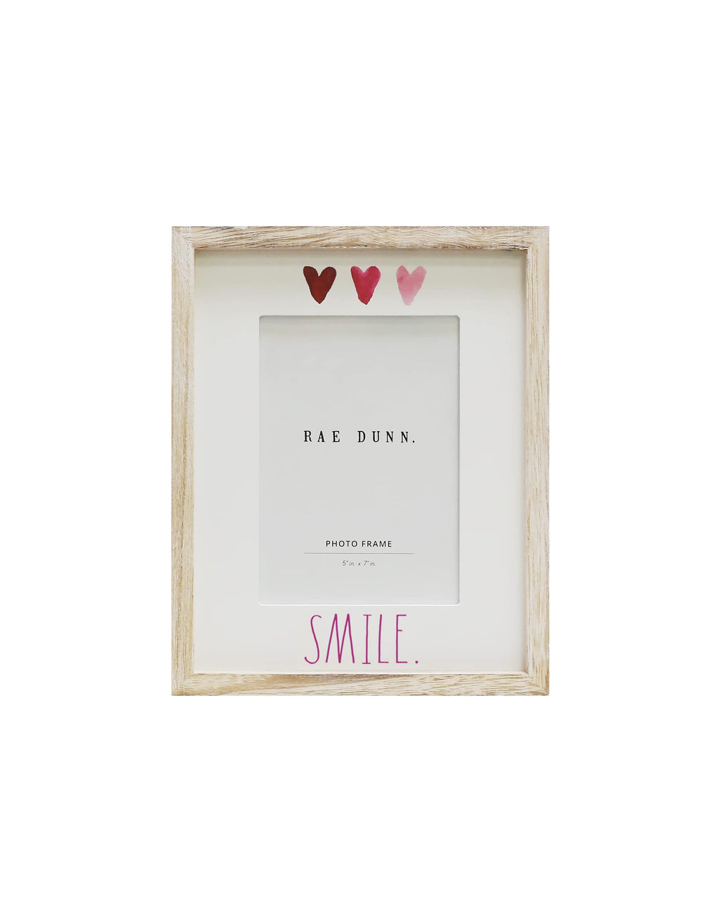 Rae Dunn 5 x 7 Inch Picture Frame Wood - Farmhouse Photo Frame for Wall Hanging or Desk / Tabletop Display - Rustic Frames for Family Photos, Couples, Kids, Pets - Home and Office Décor, "Smile"