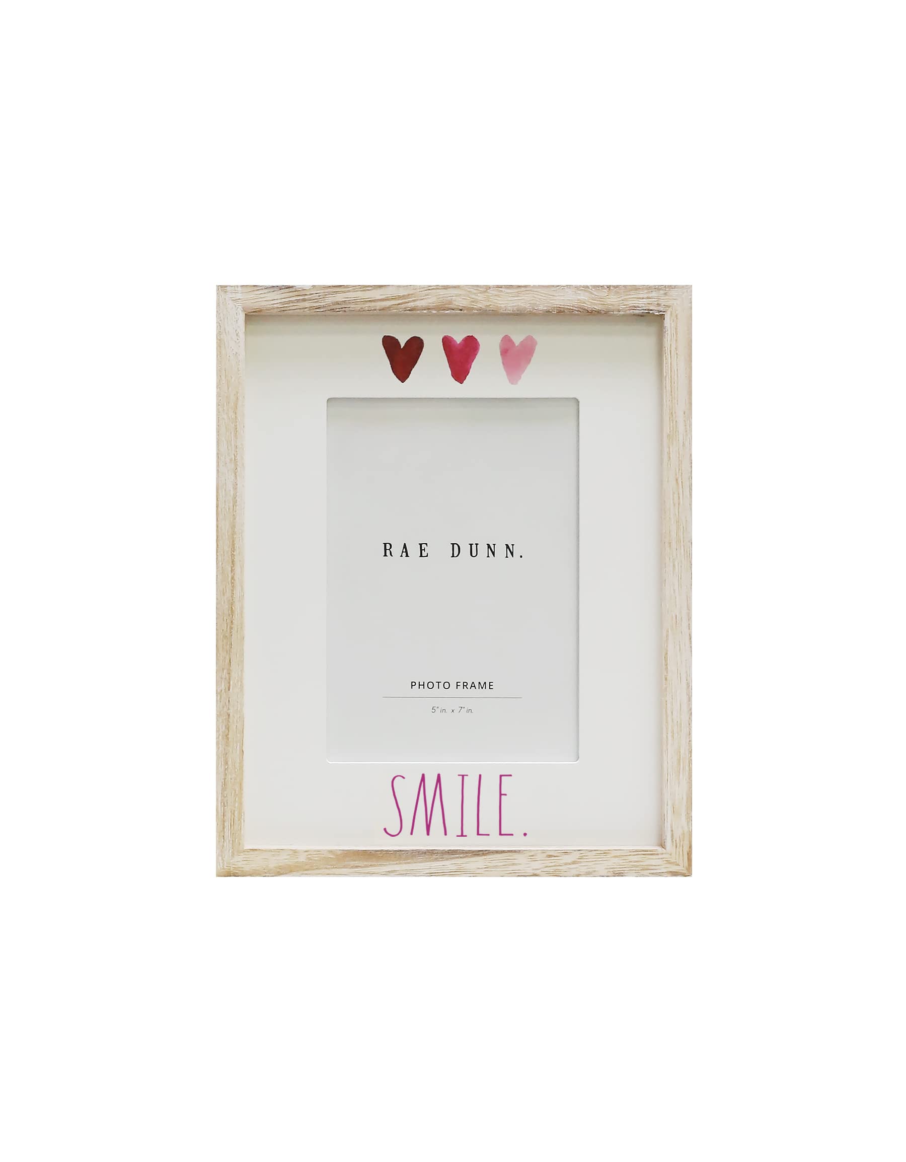 Rae Dunn 5 x 7 Inch Picture Frame Wood - Farmhouse Photo Frame for Wall Hanging or Desk / Tabletop Display - Rustic Frames for Family Photos, Couples, Kids, Pets - Home and Office Décor, "Smile"