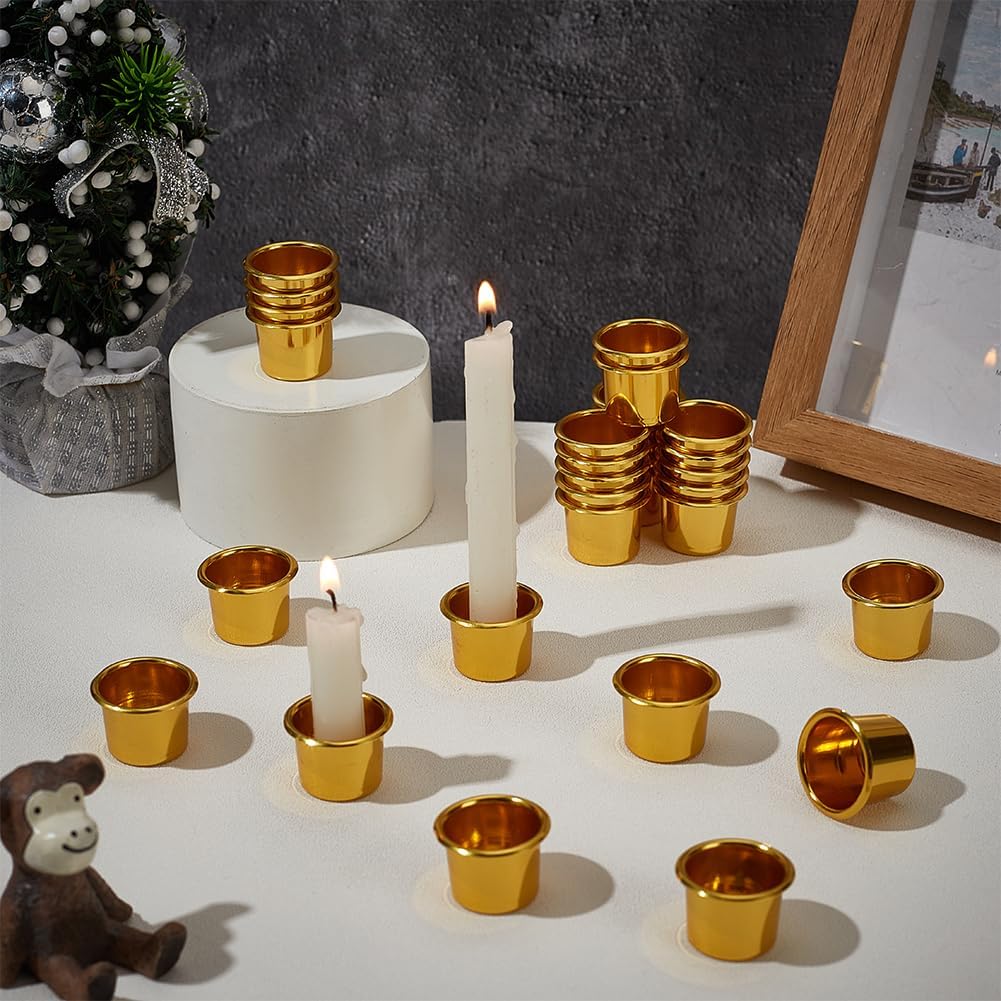 PH PandaHall Gold Candle Holders - 30pcs Metal Drip Protectors for Weddings & Christmas Decor | 1-Inch Size
