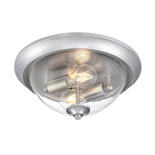 Westinghouse 6115900 Basset Contemporary Two-Light, 13 Inch Indoor Flush Mount Ceiling Light Fixture, Brushed Nickel Finish, Clear Seeded Glass