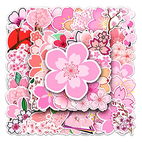 50 Waterproof Cherry Blossom Stickers - Aesthetic Sakura Vinyl Decor