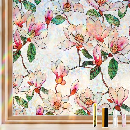 Magnolia Stained Glass Window Privacy Film - 17.5" x 78.7"