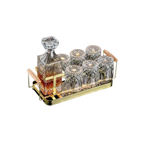 SAI AUREVIA - Customized Whiskey Decanter Gift Set with Plate | Premium Glass, Metal & Wood Design | Elegant Barware for Men | Perfect for Home, Office, Anniversary, Birthday & Special Occasions