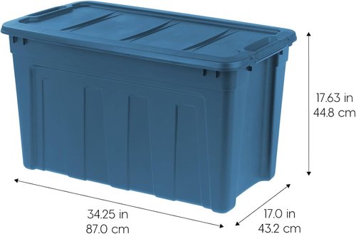 IRIS USA 31 Gallon Heavy Duty Storage Totes - Eco-Friendly, Easy-Grip Handles, 4 Pack | Durable Navy Bins with Lids