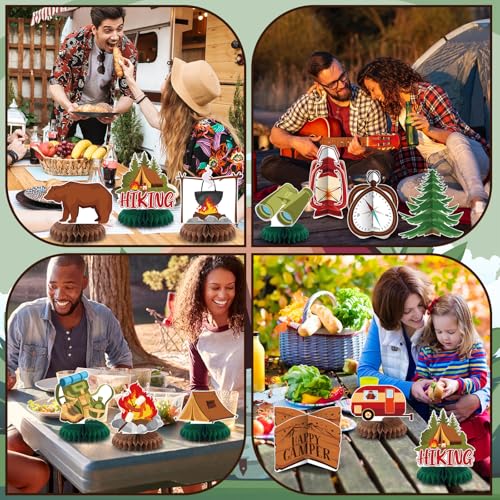 Happy Camper Honeycomb Centerpieces - 12 Pcs Camping Party Decor