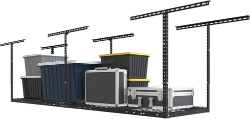 FLEXIMOUNTS 2x8 Garage Storage Rack - Heavy Duty Adjustable Overhead Organization System | 400lbs Capacity, Black