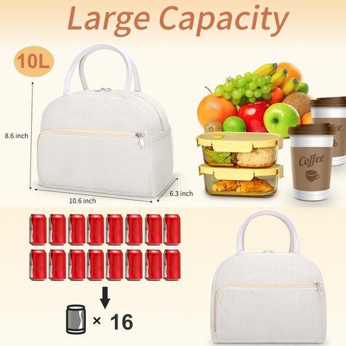 Coobiiya Corduroy Lunch Bag - Insulated Reusable Tote for Men & Women | Large Capacity Cooler for Work & Travel