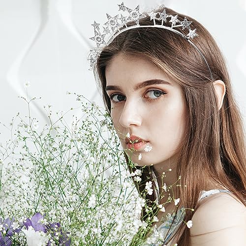 Star Halo Crown Silver Headpiece Rhinestone Tiara for Women