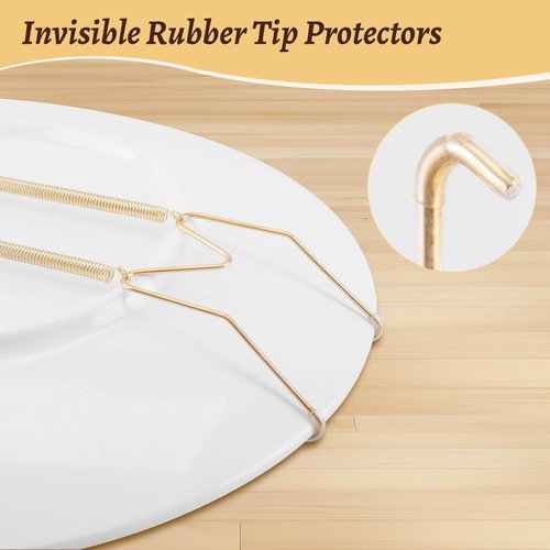 Litray Plate Hangers for Wall 6-8 Inch, Stainless Steel Invisible Heavy-Duty Wire Plate Holder with Wall Hooks, Display Hanger for Decorative Plates, Dishes & Platters(Gold)