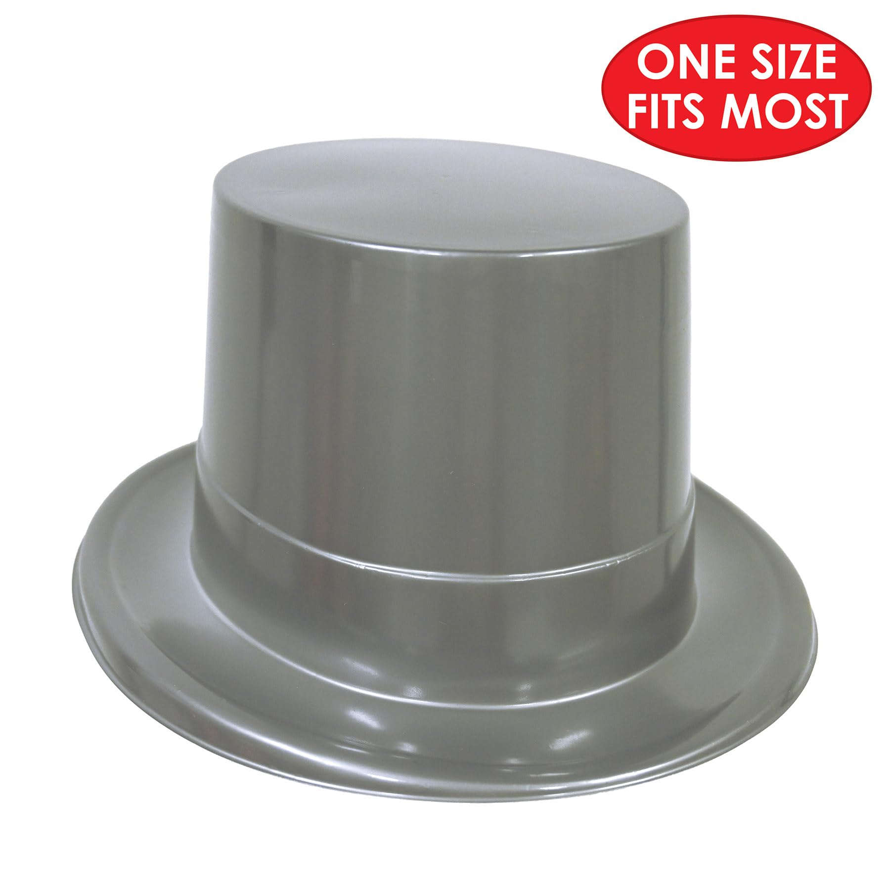 Beistle Silver Plastic Top Hats, 12-Count- Classic Party Hats for New Year's Eve, Weddings, Proms, and Formal Events, Stylish Headwear for Themed Celebrations and Costume Accessories