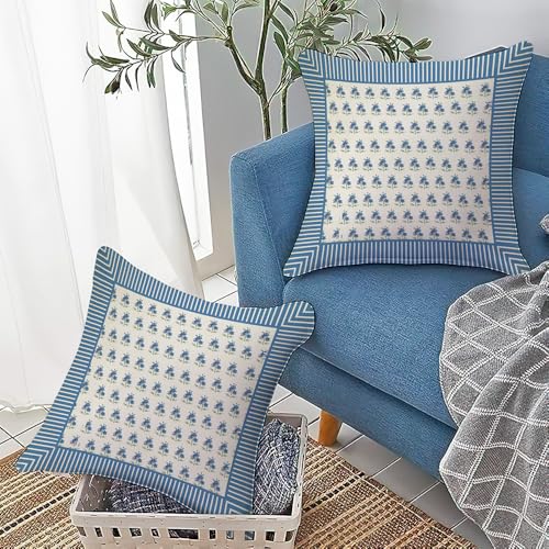 Fahrendom Blue Floral Decorative Throw Pillow Covers - Set of 2
